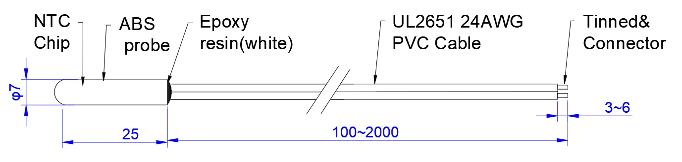 structure of ABS Probe Refrigerator NTC Temperature Sensor